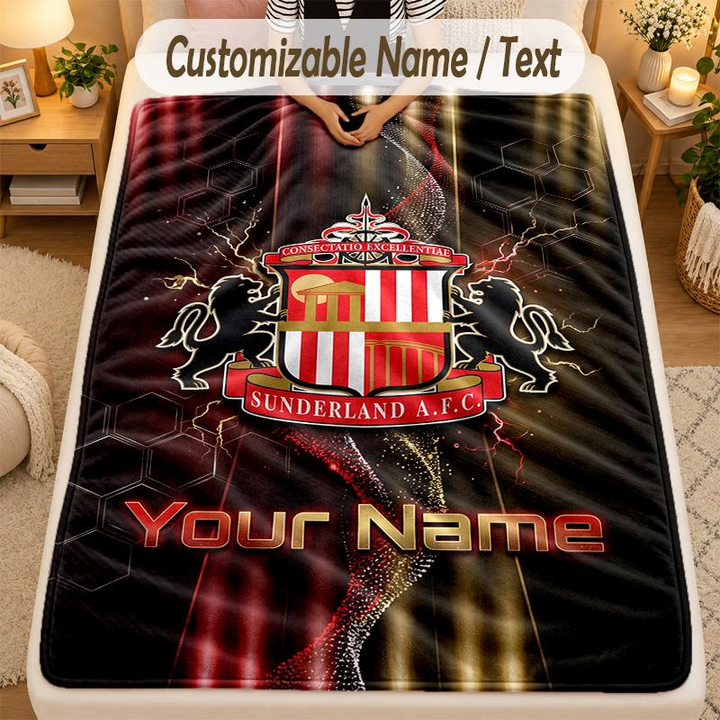 Flannel BlanketSunderland FC Custom Name Text Personalized Soft Warm Throw Blanket Home Decor Gift