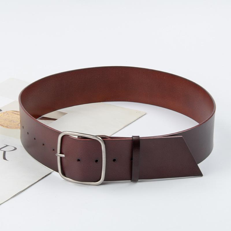 Genuine Leather Belt Women's Dress Jeans Belt Pin Buckle Wide Belt Waist Versatile Retro Leather Belt
