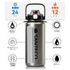 SANTECO Vacuum Insulated Sports with Detachable Shoulder Keeps Cold or Includes Compatible with Direct Drinking Sports Stylish Wide Silver Bottle,