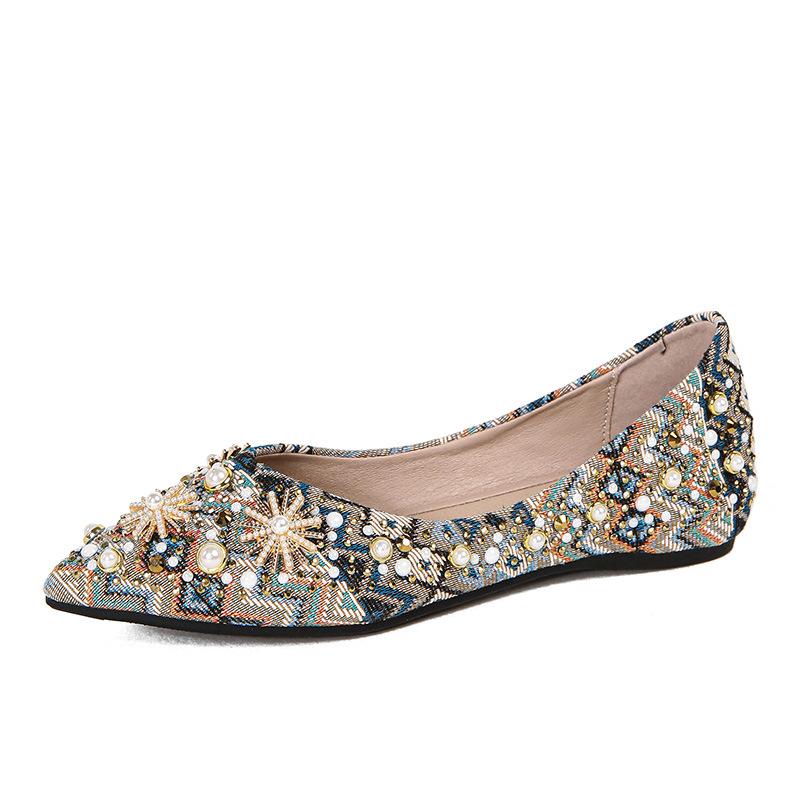 Женские балетки со стразами, острым носком, жемчугом и бриллиантами, платье на низком каблуке, туфли на плоской подошве для свадебной вечеринки для женщин, деловые туфли на плоской подошве, повседневная прогулочная обувь