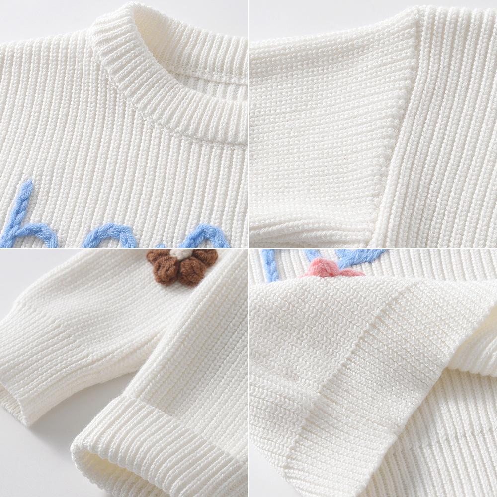 Осень и Зима Вышитый вручную Сладкий Детский Базовый Вязаный Свитер Свитер Детский Свитер