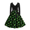 Women's Vintage Classic Dress Long Sleeve St. Patrick's Day Print V-neck Swing Dress