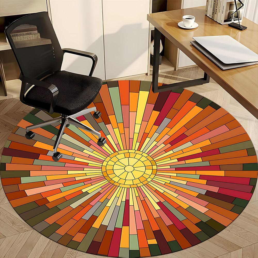 1pc Sunburst Mosaic Office Round Area Rug, Indoor Mat Suitable ForOffice, Under Office Chairs Bedroom Living Room Home Decor, Room Deco  D056