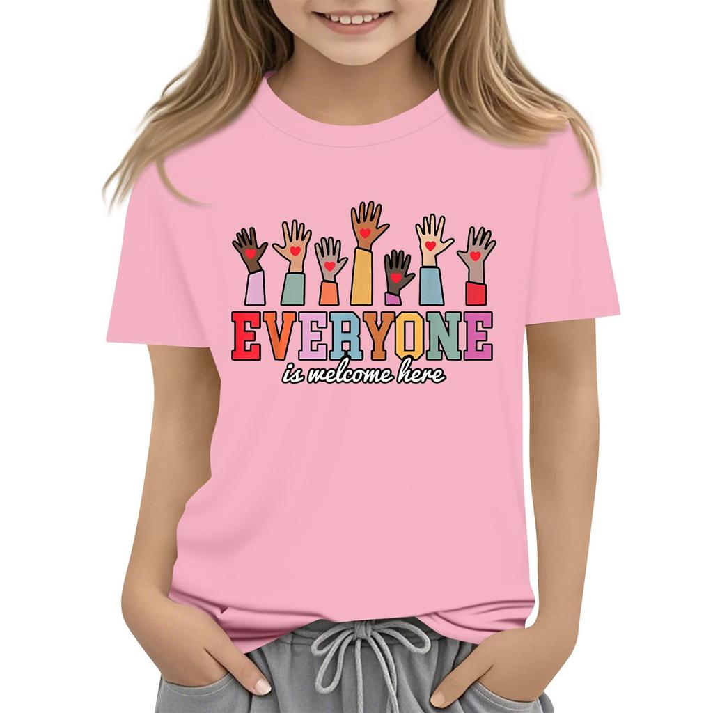 Детский набивной короткий рукав круглый вырез повседневный удобный свободный легкий топ