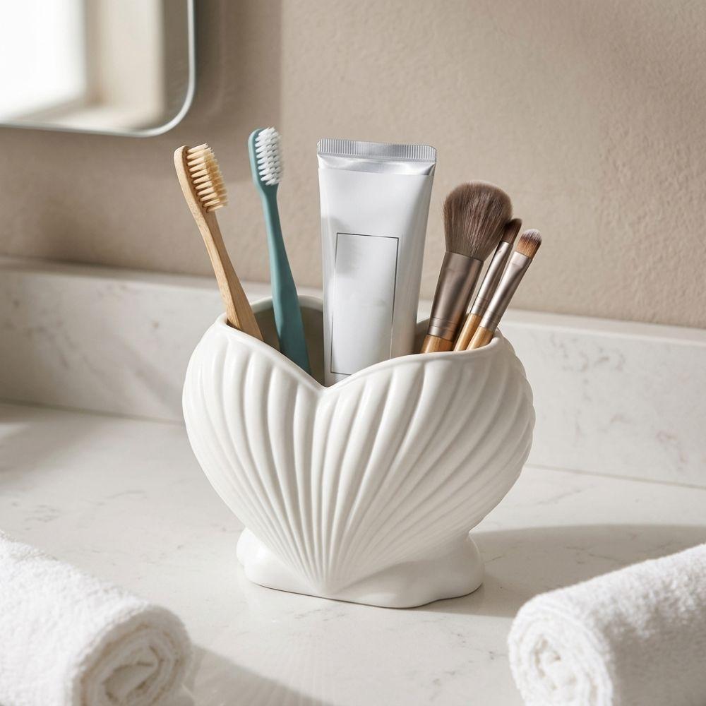 3D Printed Heart Shell Desk Organizer Coastal Style Pen Storage Holder Makeup Brush Stand Shower