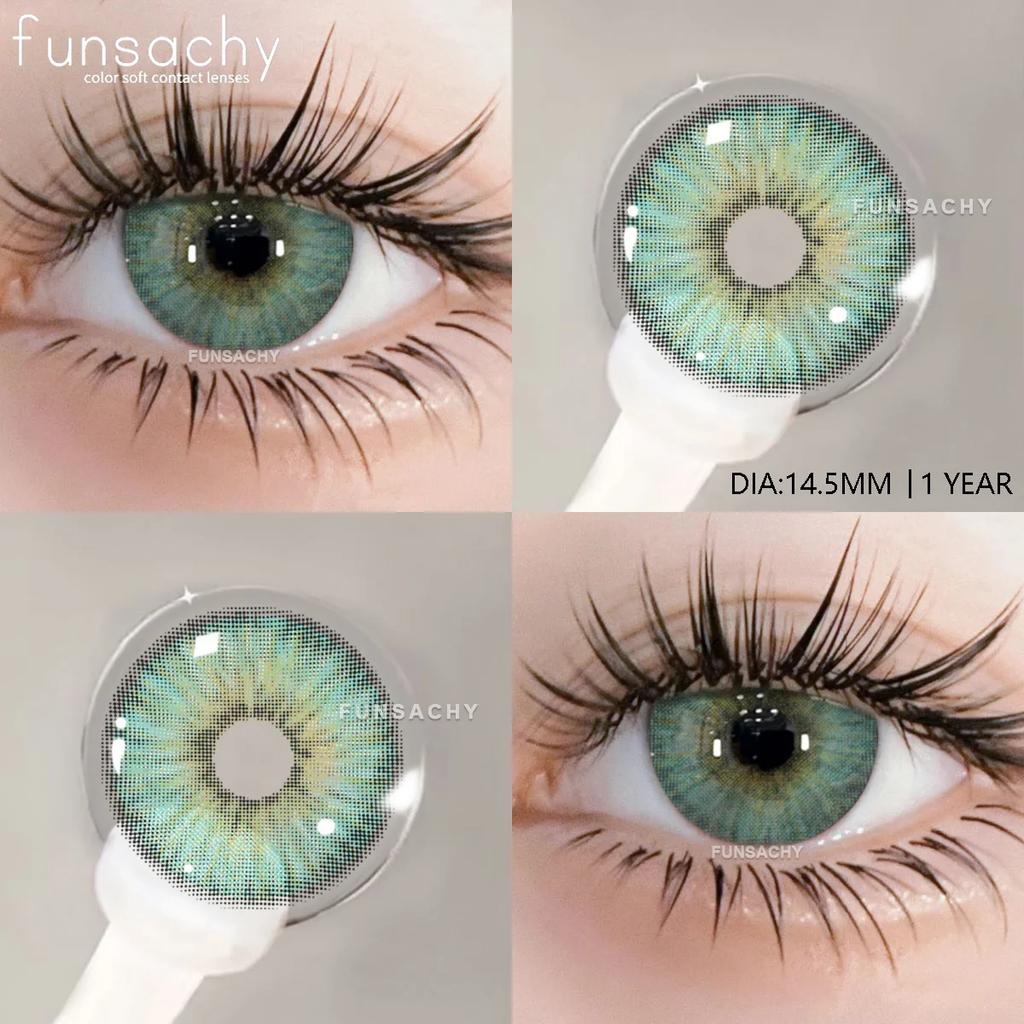 FUNSACHY 1 пара корейских линз, цветные контактные линзы, натуральные линзы для глаз, мягкие голубые линзы для зрачков, новые коричневые косметические средства, годовая цена