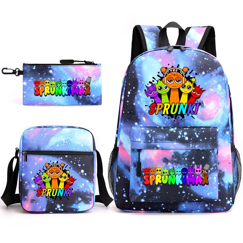 Rhythm Box Game Merchandise Student Bag Sprunki Cartoon Starry Sky Backpack Leisure Bag 3-piece Set D