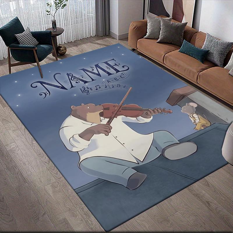 Custom Name,Ernest & Celestine Home Sofa Decoration for Living Room & Bedroom, Non‑Slip Play Flannel Floor Mat for Game Room