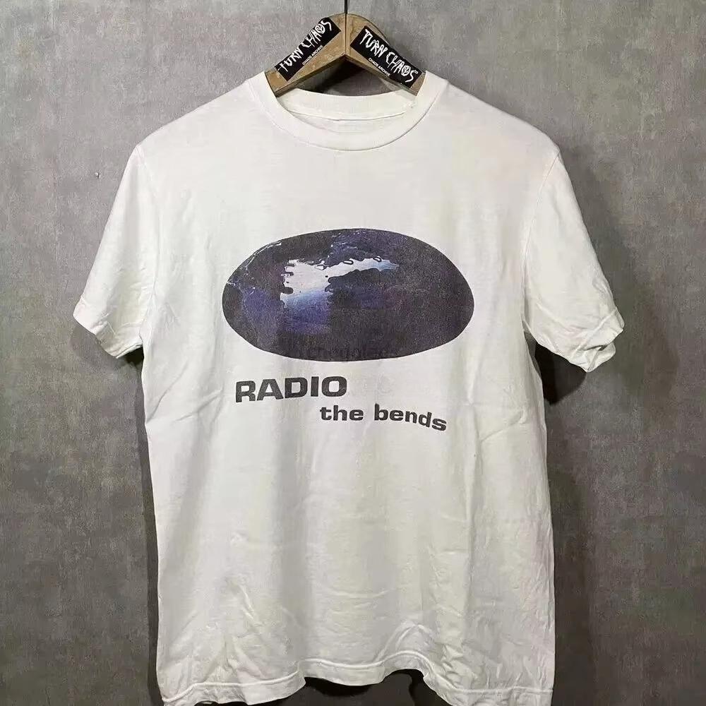 Лето 2025 Новая группа The Bends Хлопок Белый Унисекс Футболка с принтом Репринт Унисекс Мужская Женская Летняя Повседневная С круглым вырезом Хлопковая футболка