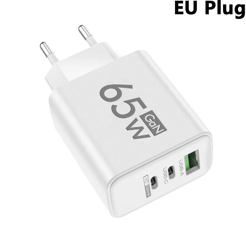 65 Вт GaN PD USB C настенное зарядное устройство 3 порта для iPhone 15 16 14 Pro Samsung S23 Xiaomi QC3.0 EU/US/KR Plug быстрой зарядки телефона адаптер