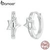 Серьги Huggie BAMOER с покрытием из белого золота, гипоаллергенные маленькие серьги-кольца из стерлингового серебра 925 пробы с фианитами и звездами для женщин