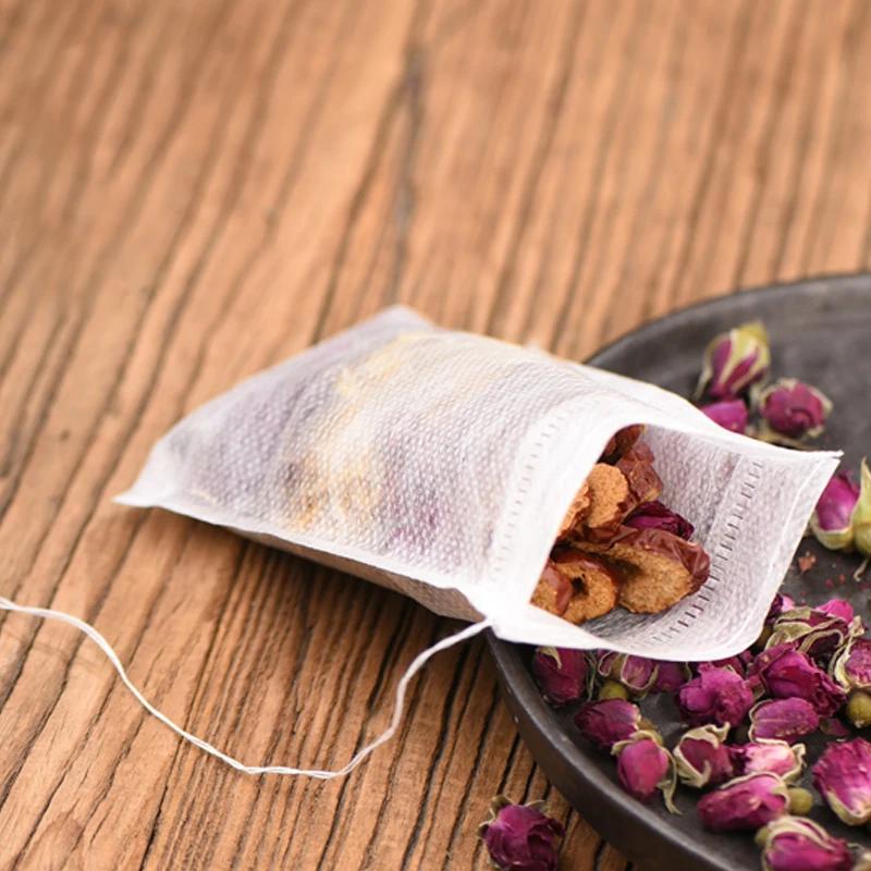 100 / Batch Tea Bags Disposable Non-woven Spice Tea Filter Bag with Rope Filter Paper Loose Tea Herbs De Especiarias Chá Solto
