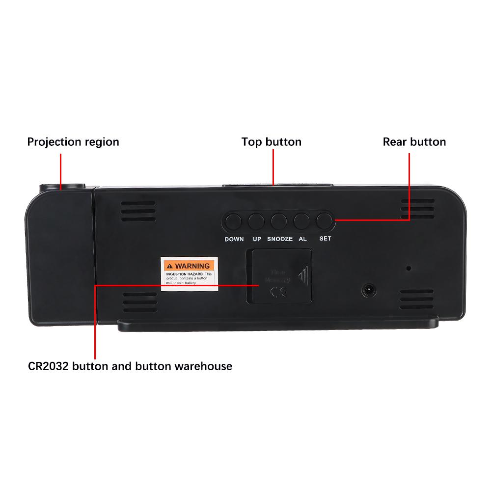 Цифровой проекционный будильник с ночным режимом для спальни, электронные светодиодные часы с функцией отключения питания и памятью, настольные часы с вращением на 180°, 12 ч/24 ч