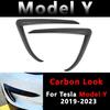 For Tesla Model 3 Y 2017 2018 2019-2025 Glossy Black/Carbon Look Car Front Bumper Fog Light Frame Spoiler Decoration Body Kit