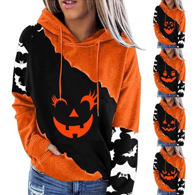 Женский пуловер с принтом Хэллоуина, круглый вырез, заниженная линия плеча, блузка с длинными рукавами