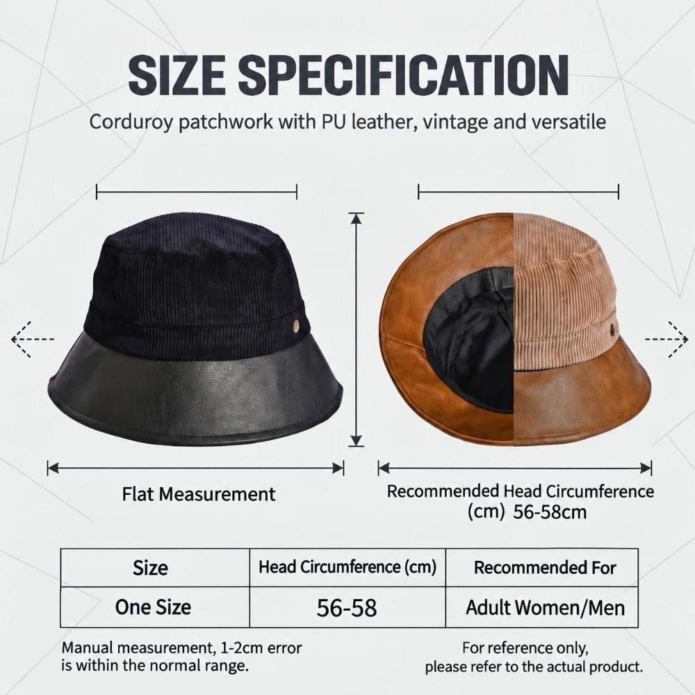 Versatile Bucket Hat Faux Leather Wide Brim Hat Fashion Fisherman Hat  Daily Casual