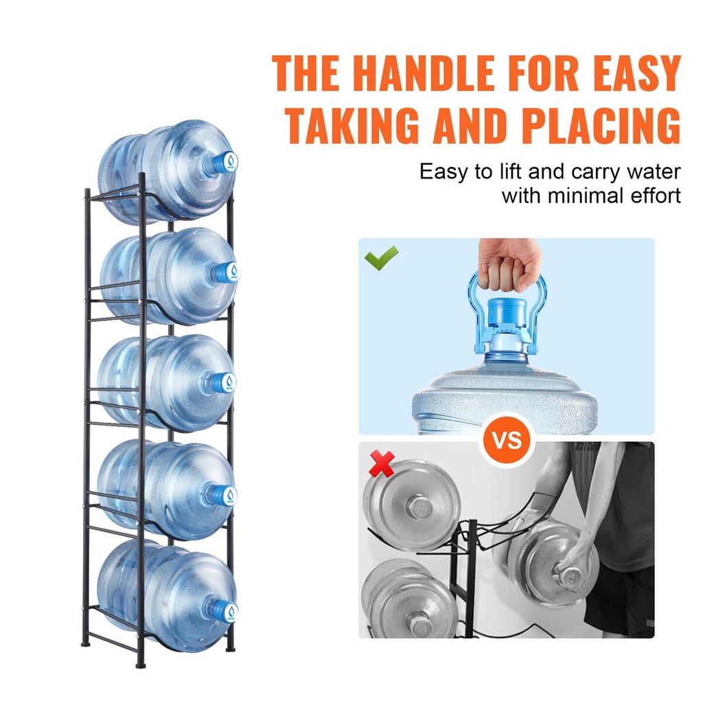 5 Tiers Water Jug Holder Single Row Water Bottle Rack for 5 Bottles Black