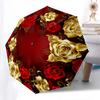 Golden Roses,Red Background Automatic Folding Umbrella 8 rib Lightweight Design, Durable Iron Frame, Compact and Portable, Perfect Gift fo