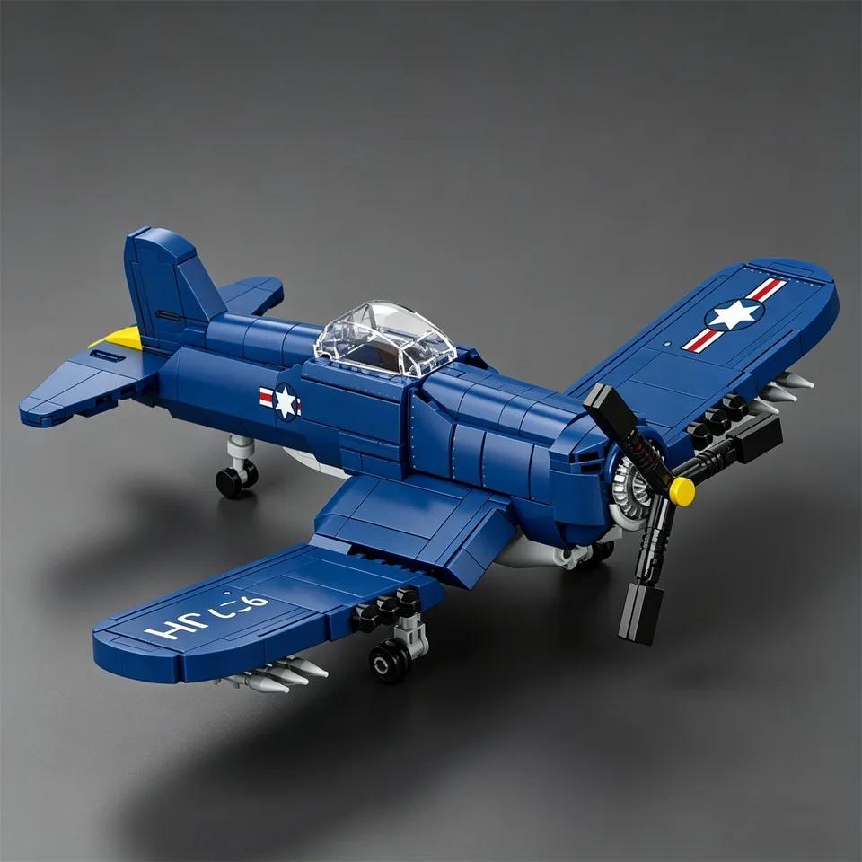 World War Military F4U Corsair Carrier-based Fighter Aircraft Collection Building Blocks Bricks Model Children's Toy Gifts