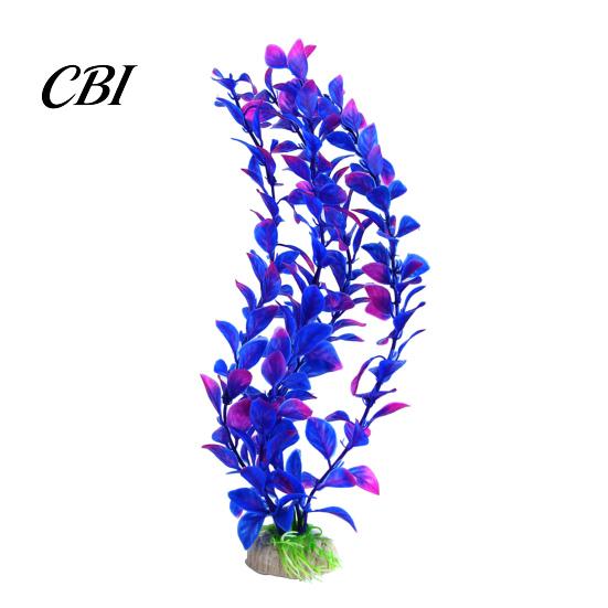 Ornamental Fish Tank Plants Artificial Water Plant, Aquarium Decoration, Purple Blue Gradient Color Flexible Plastic Leaves, Safe Ornament for
