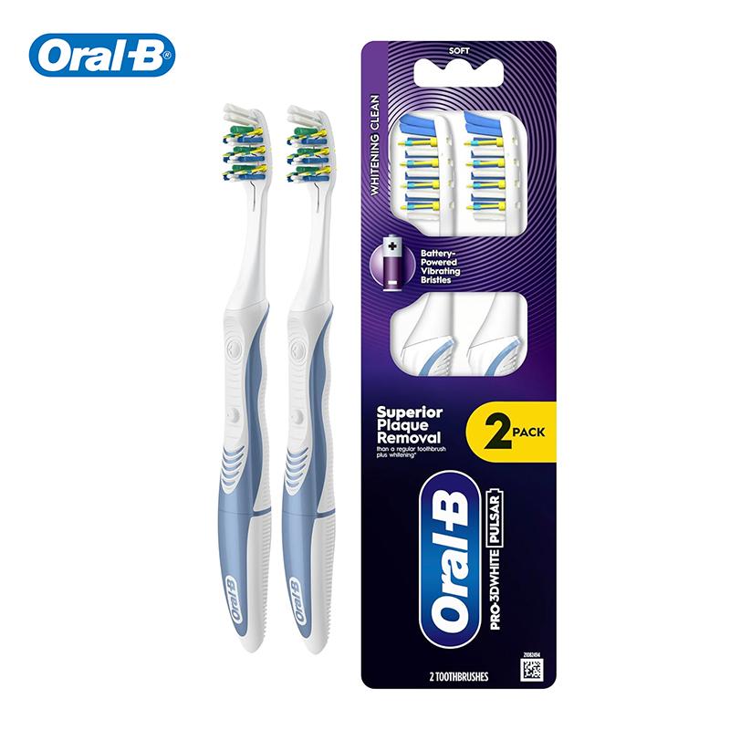 ORAL B Pro-3D White Pulsar Вибрирующая электрическая зубная щетка на батарейках, упаковка 2 шт., вибрирующие щетинки, тонкая ручка со встроенным источником питания