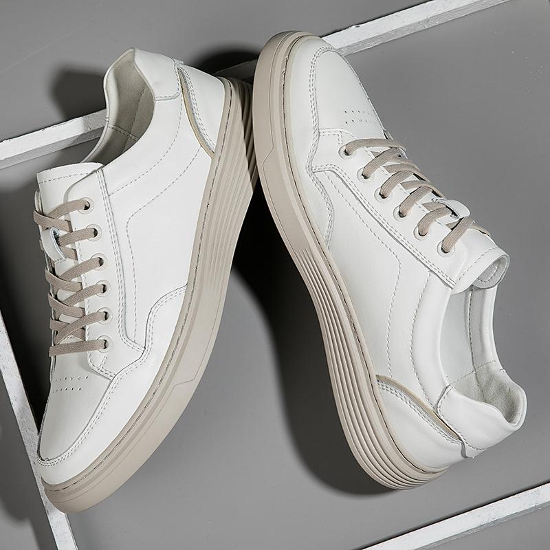 Fashion New Genuine Leather Casual Shoes For Men Basic Comfy Walking Sneakers Soft Comfy Lace-up Breathable Solid Skateboard Men's Shoes