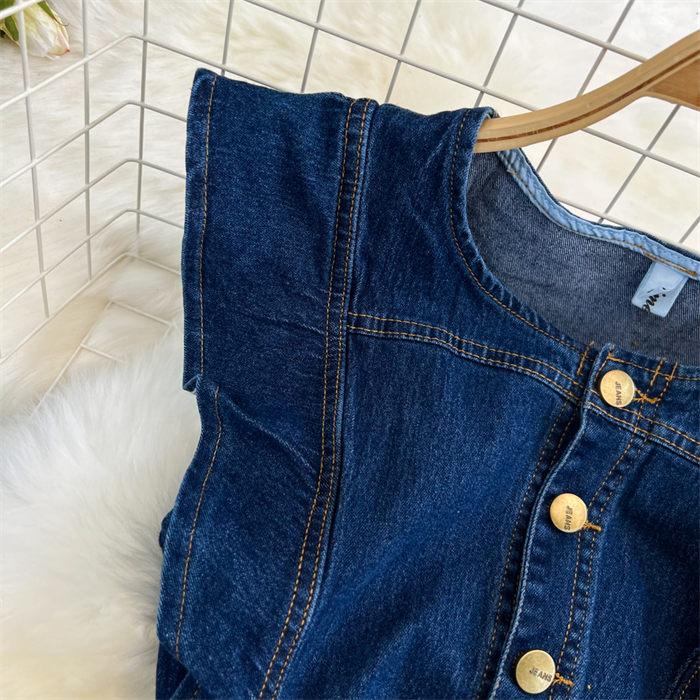 Французское длинное платье с летящими рукавами и круглым вырезом, тонкое джинсовое платье трапециевидной формы, женское винтажное однобортное джинсовое платье Z1780