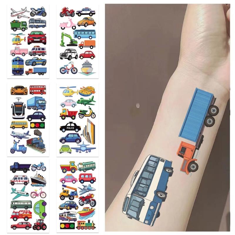 10 Листов Детские Временные Татуировки на Тему Транспорта Бренд Лица Цвета Безопасные для Кожи Наклейки Для Мальчиков Девочек Творческие Занятия