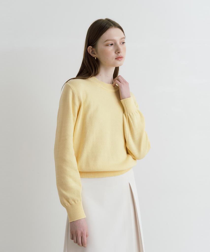 ADAUL Basic Line Round Semi-Crop Knit - Yellow