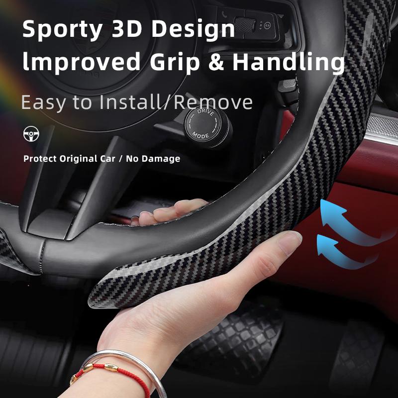 Suitable for Porsche Carbon Fiber Texture Steering Wheel Cover with Snap-On Wave-Shaped Sports Design Protective Shell for Cayenne Taycan Panamera