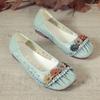 Fashion Plus Size 42 Square Toe Retro Floral Flats Woman Sewing Cutout Shallow Loafers Genuine Leather Breathable Shoes Womens Moccasins
