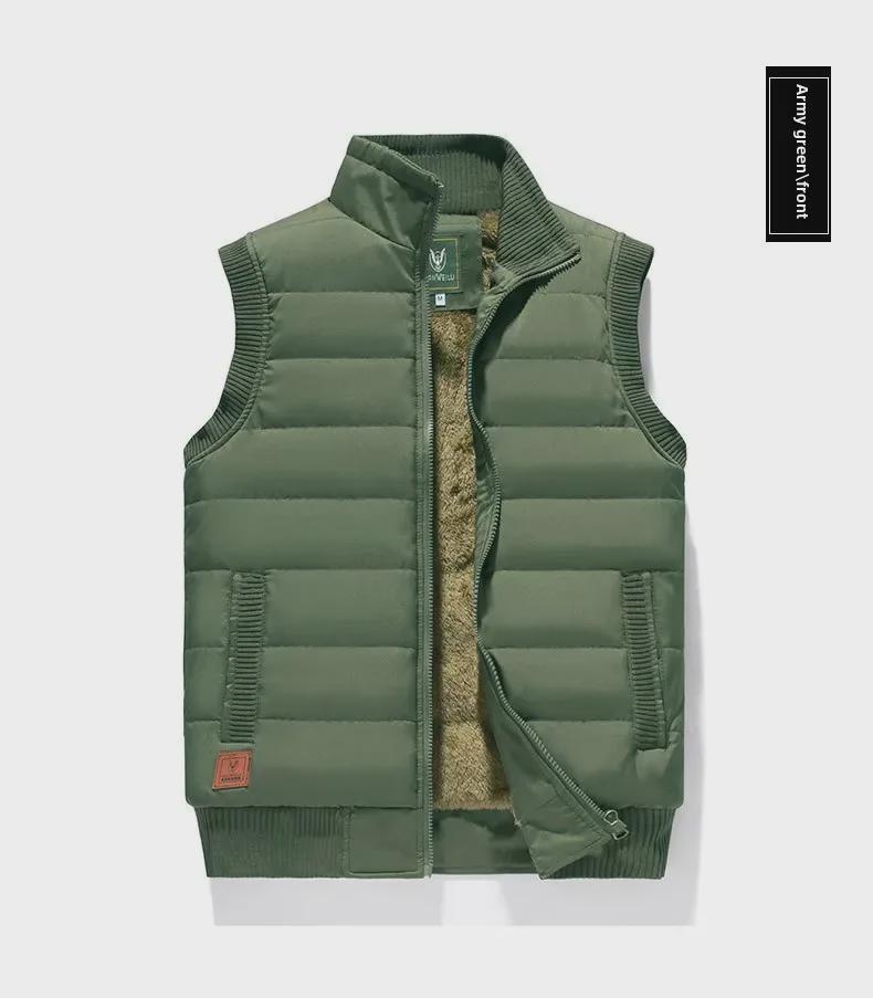 Men's Waterproof Thickened Velvet Stand-Up Collar Windproof Vest, Loose Fit for Dad, Large Size Warm Waistcoat