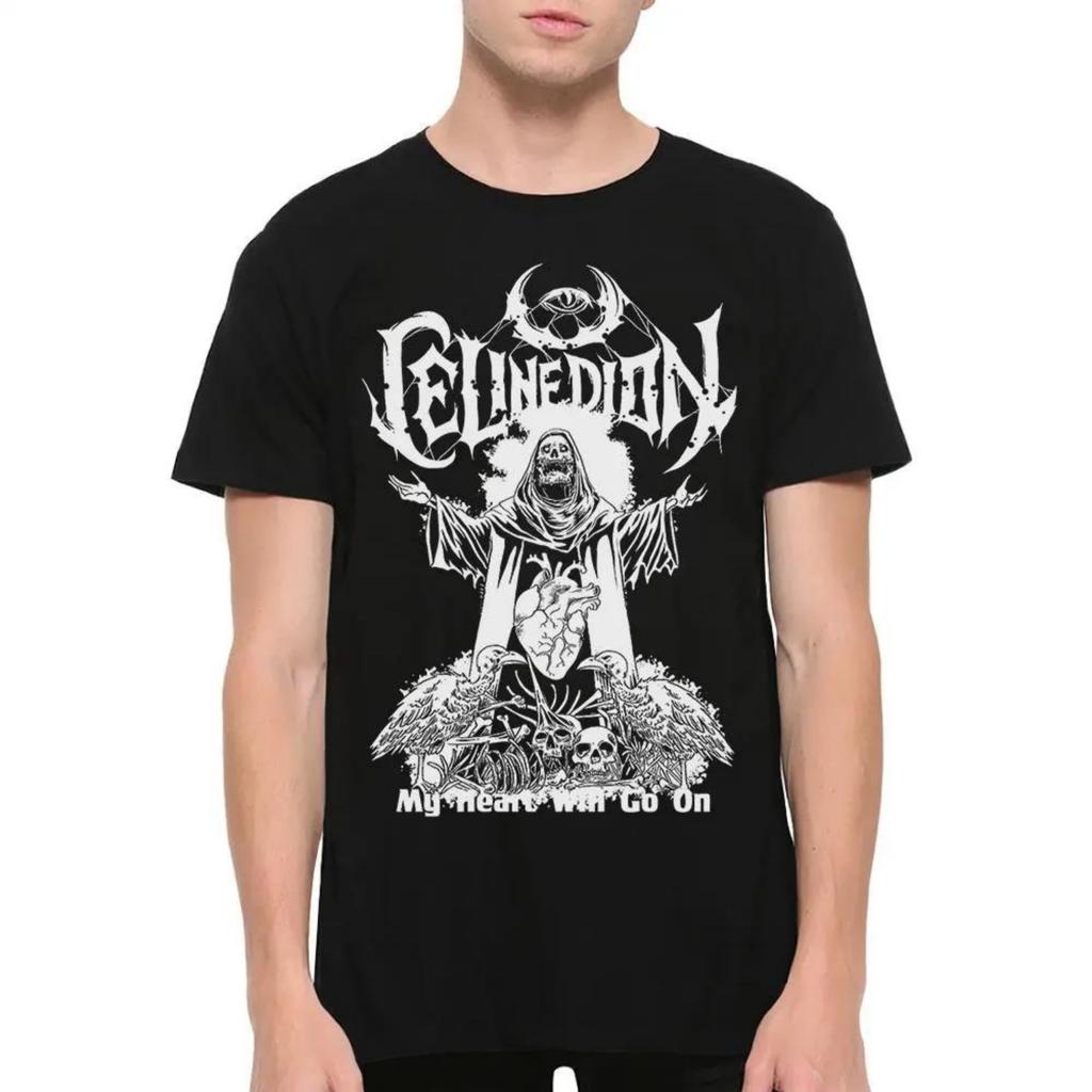 Селин Дион Мое Сердце Будет Биться Дальше Футболка в Стиле Death Metal Графическая Рубашка с Коротким Рукавом Всесезонная Мужская Футболка Черная Хлопковая Футболка
