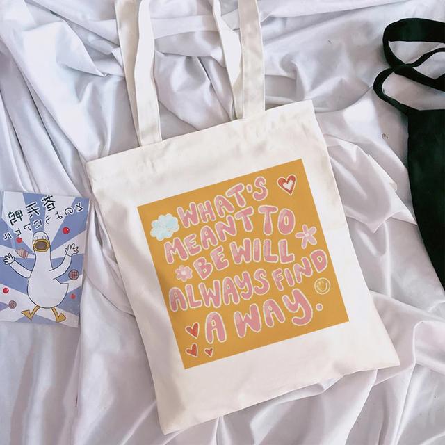 Женская сумка для покупок на одно плечо с принтом букв Kawaii Bag Harajuku Холщовая сумка для покупок для девочек Белая большая вместительная сумка