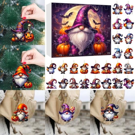 Календарь Адвента на Хэллоуин 2025 Ужасающий кулон-гном Коробка для отсчета 24 дней Милые мини-персонажи
