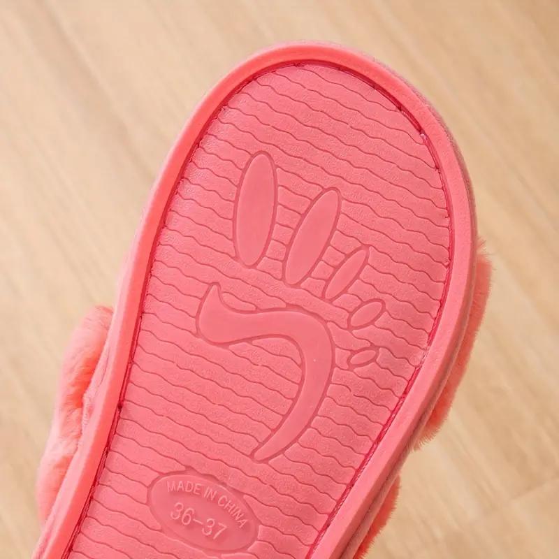 Women's Tie Dye Plush House Slippers, Warm Open Toe Slip On Shoes, Women's Cross Strap Flat Shoes