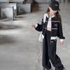 Модный повседневный костюм для девочек, весна, новый корейский стиль, повседневный кардиган-куртка, брюки клеш, модный комплект из двух предметов для детей постарше