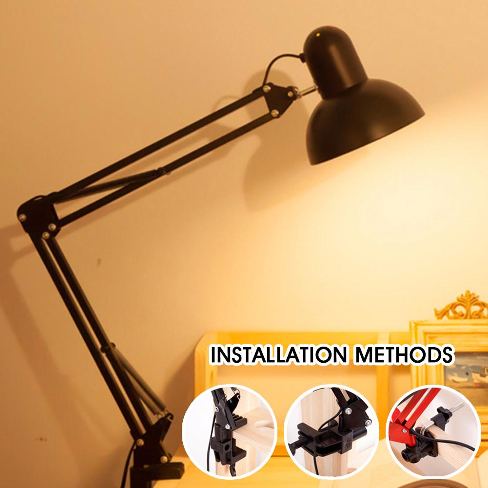 Светодиодная настольная лампа, металлический поворотный рычаг, подпружиненная регулируемая лампа для чтения для спальни, ночник с C-образным зажимом, лампа E27 в комплект не входит