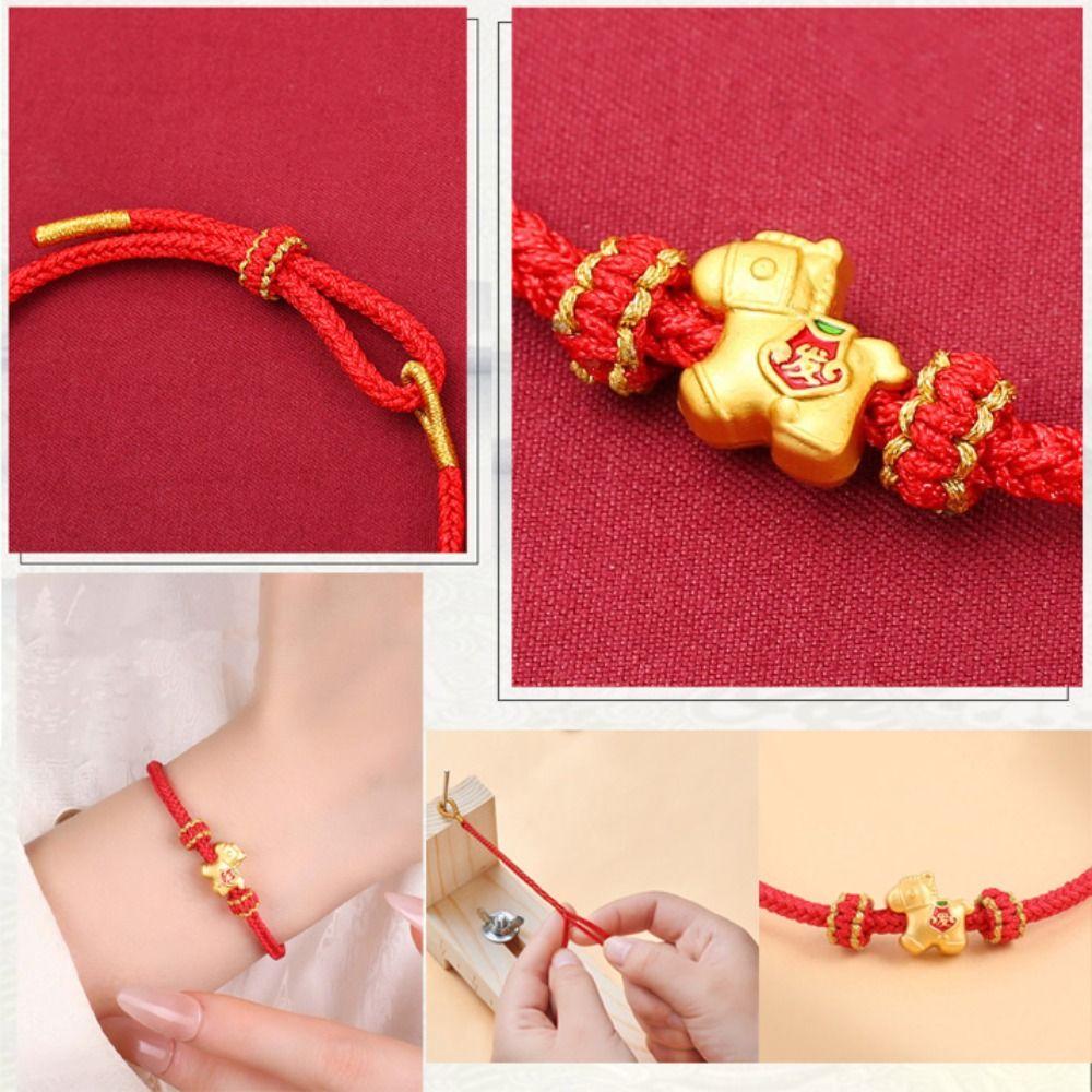 Blessing New Year Bracelet Chinese Style Red Rope Bracelet Vintage Horse Bead Bracelet Gift