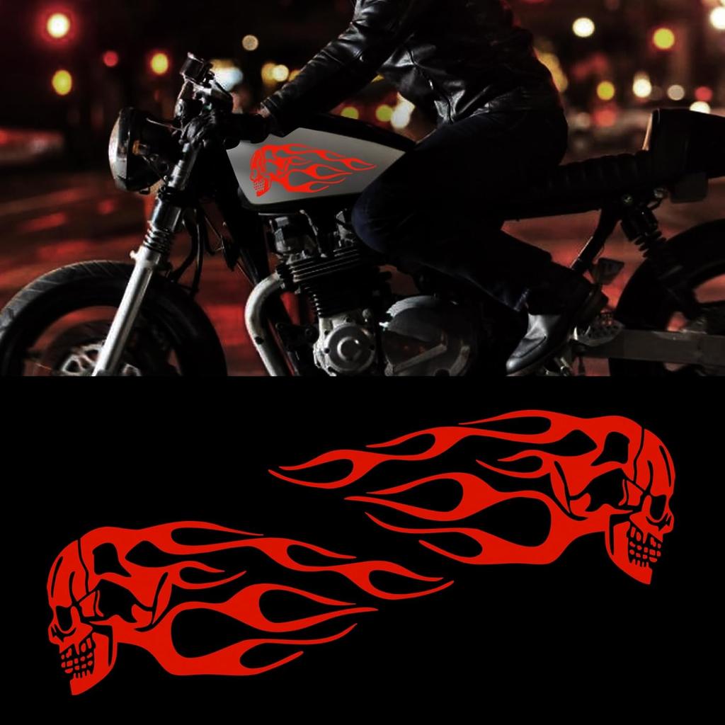 TOMALL 2pcs Skull Flame Reflective Stickers for Car Motorcycle Tank Vinyl Racing Sports Flame Stripe Decal for Golf Cart Off-Road Vehicles