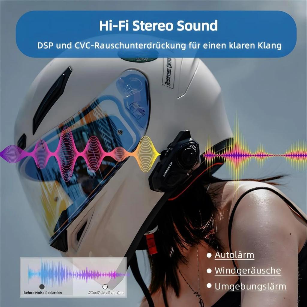 2-Pack Motorcycle Bluetooth Helmet Intercom 2 Riders Multi Wireless Waterproof Interphone Headsets 100m