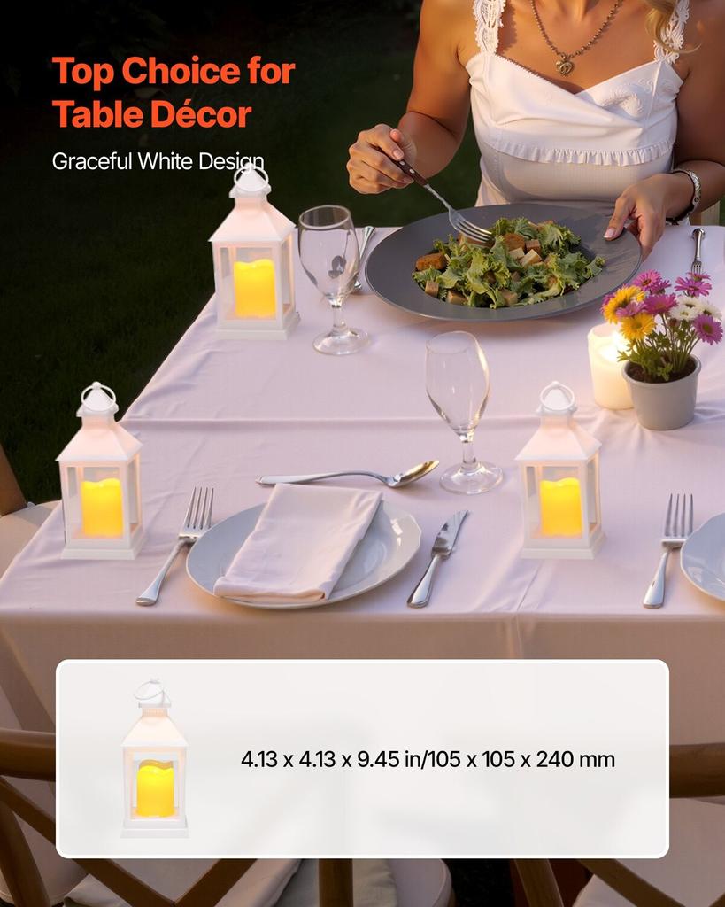 12 Pcs Decorative Candle Lantern, LED Electric Flameless Candle, Plastic LED Holder with Glass, Wall Hanging Indoor Porch Lanterns for Wedding Table