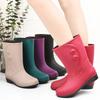 Fashion Plush Rain Shoes for Women Warm High Tube Rainboots Winter Solid Color Low-heel Non-slip PVC Rubber Shoesrf65