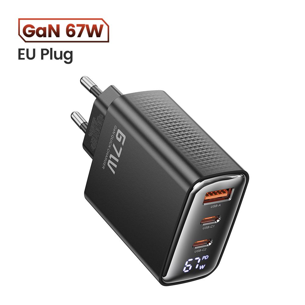 67 Вт GaN зарядное устройство 3 порта USB Type C адаптер для быстрой зарядки зарядное устройство цифровой дисплей для iPhone Samsung Xiaomi EU US UK KR Plug