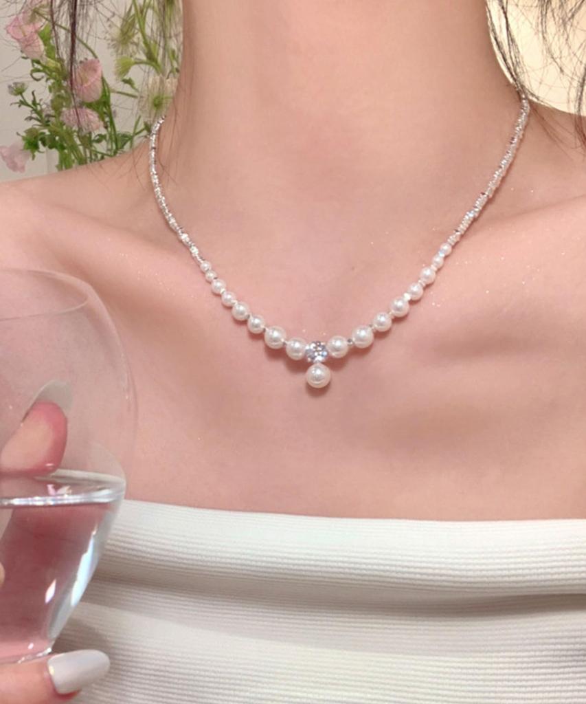 Жемчужное ожерелье из хирургической стали можно носить на все формальные мероприятия, подарочная коробка в комплекте [Tasiso] Женщины, Свадьба, Ожерелье, Подвеска, Сталь, Гипоаллергенное,