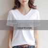 Женская футболка с V-образным вырезом из тяжелого хлопка с охлаждающим эффектом, Новинка Лето 2025, Однотонный трендовый топ с коротким рукавом.