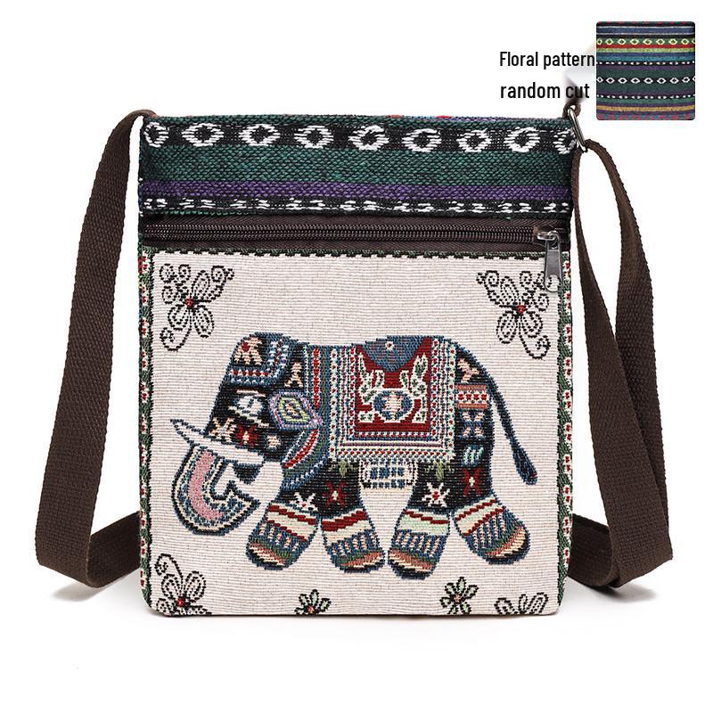 Женская холщовая сумка через плечо - Милый китайский стиль, этнический дизайн мяо, универсальная сумка из плетеной ткани на плечо и для телефона
