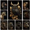 Abstract Black Gold Animal Canvas Painting Owl Tiger Lion Wolf Eagle Zebra Bull Posters Wall Art Pictures for Room Home Decor No Frame