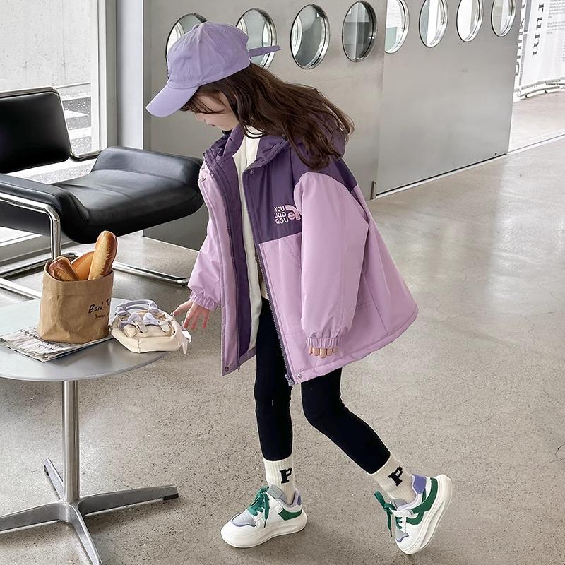 Girls' Fleece-Lined Windbreaker - Stylish Autumn & Winter Wear 2025