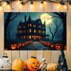 Halloween Banner Trick Or Treat Tapestry Castle Pumpkin Ghost Print Home Party Wall Hanging Decor Flag